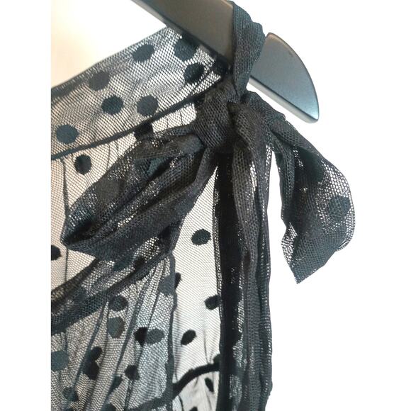 WOMENS 3XL SHEER BLACK POLKA DOT SHORT SWIMSUIT COVER WRAP SKIRT - Picture 9 of 10